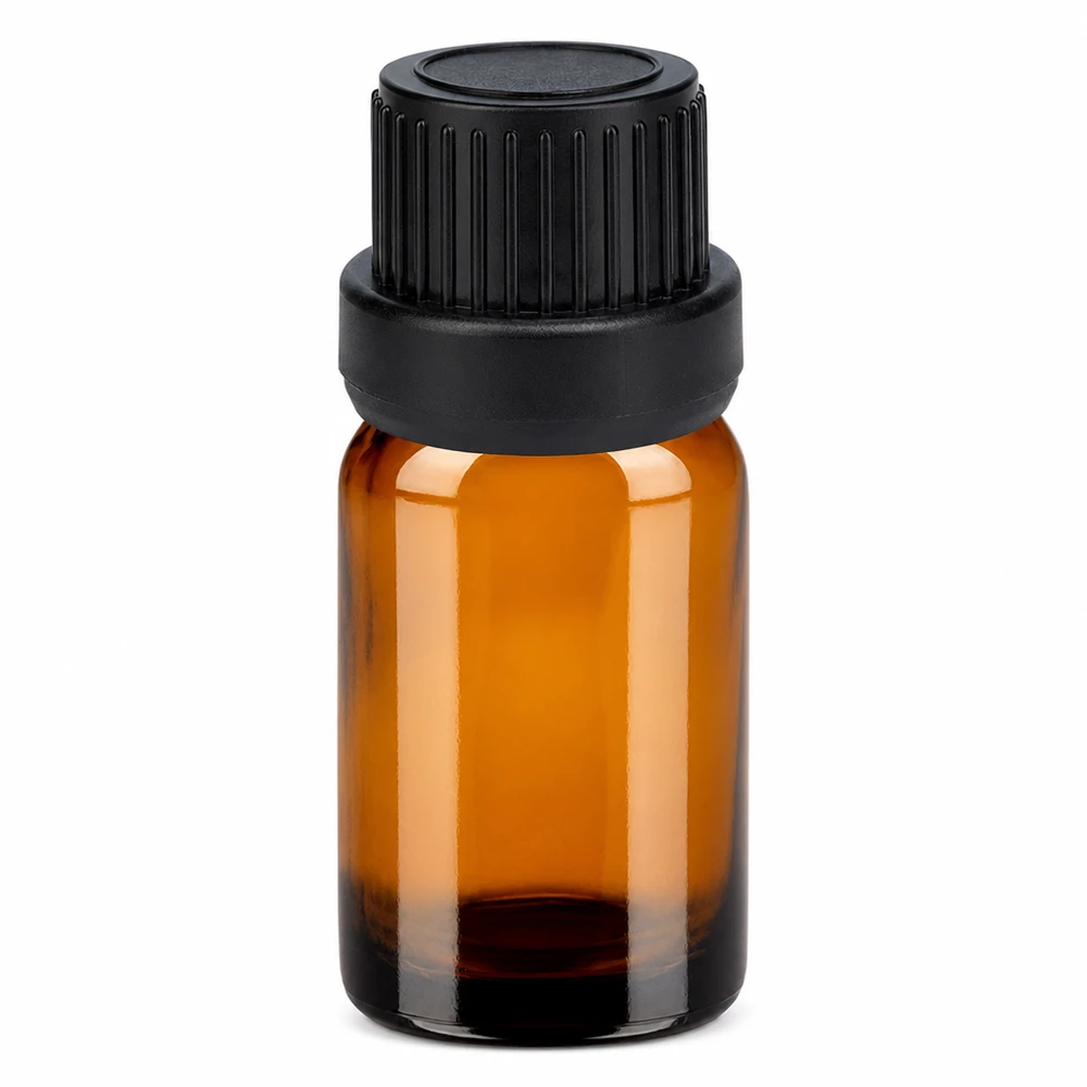 5ml flaska 11mm skruvkork svart barnsäker kapsylII BrownLine UT18/5 5 ml bärnstensfärgad glasflaska med svart skruvlock för eteriska oljor och kosmetika