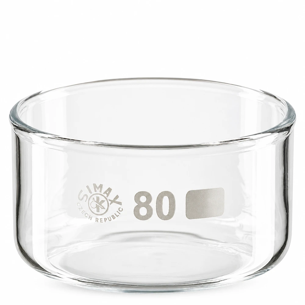 150ml kristalliseringsskål utan pip borosilikat ø80mm Kristalliseringsskål 150 ml av klart borosilikatglas utan pip, diameter 80 mm från SIMAX