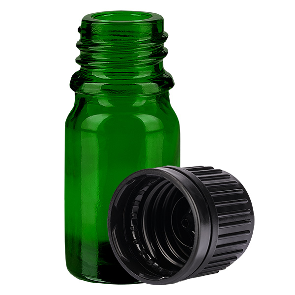 5ml flaska 11mm skruvkork svart sabotagesäkert lock GreenLine UT18/5 5ml flaska 11mm skruvkork svart sabotagesäkert lock GreenLine UT18/5