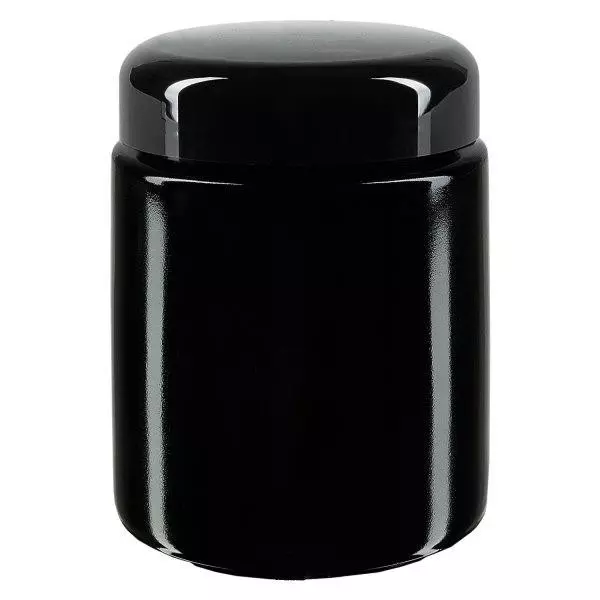 Burk med vid hals + violett glas 250ml, med svart lock Burk med vid hals + violett glas 250ml, med svart lock