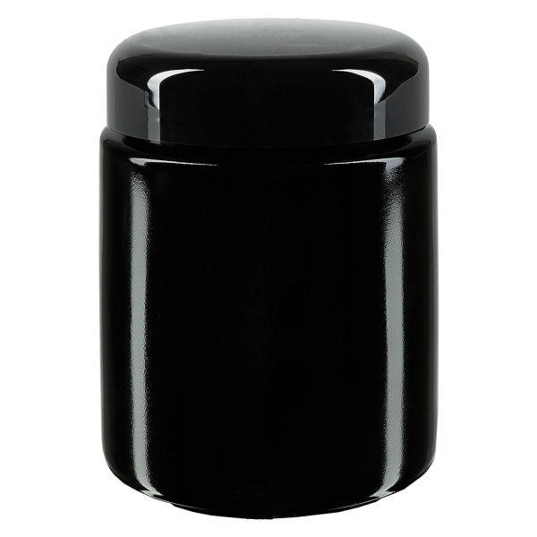 Burk med vid hals + violett glas 250ml, med svart lock Burk med vid hals + violett glas 250ml, med svart lock