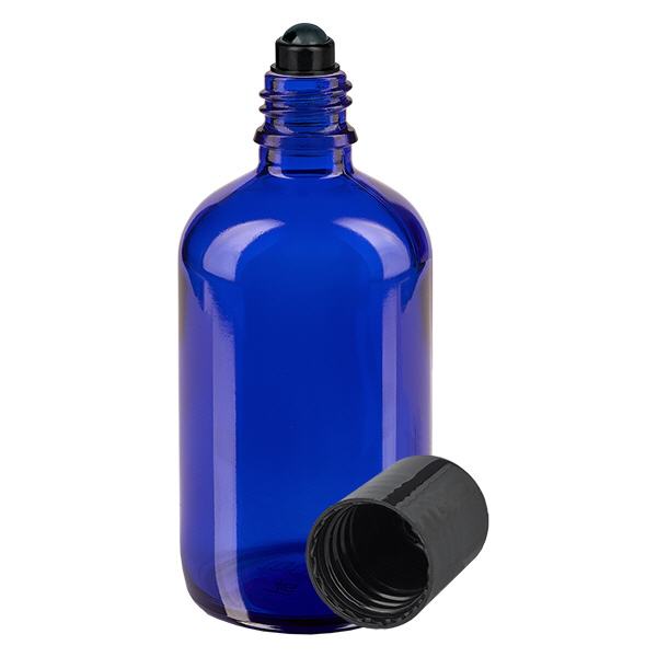Apoteksflaska blå 100ml roll-on lock svart Apoteksflaska blå 100ml roll-on lock svart