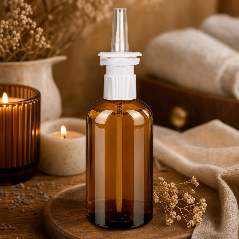 100ml nässprayflaska vit/transparent Standard BrownLine UT18/100 Högkvalitativ 100 ml nässprayflaska i elegant brunt glasutseende med praktiskt sprayfäste
