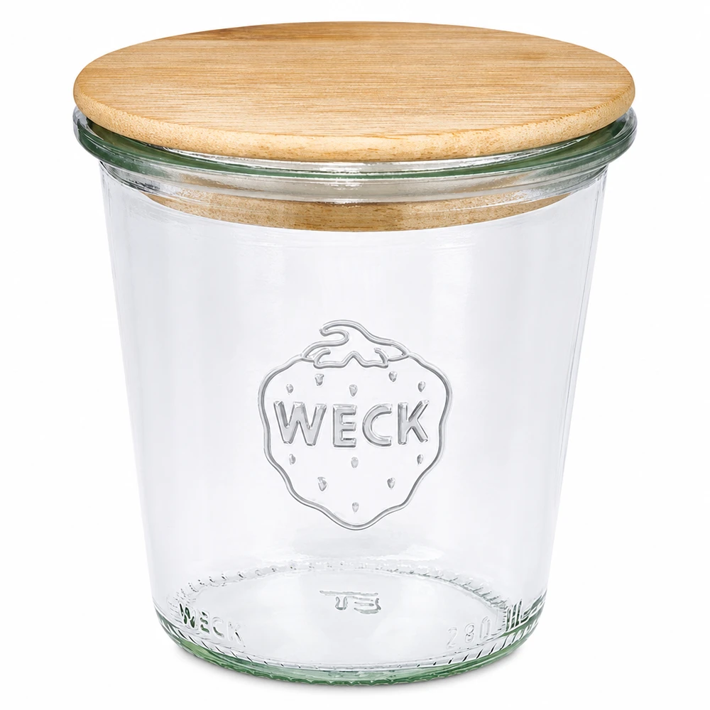 290ml Krossade glasögon WECK RR80 med trälock WECK tummelburk 290ml hög RR80 med trälock Konserveringsburk Glasburk med skruvlock av trä