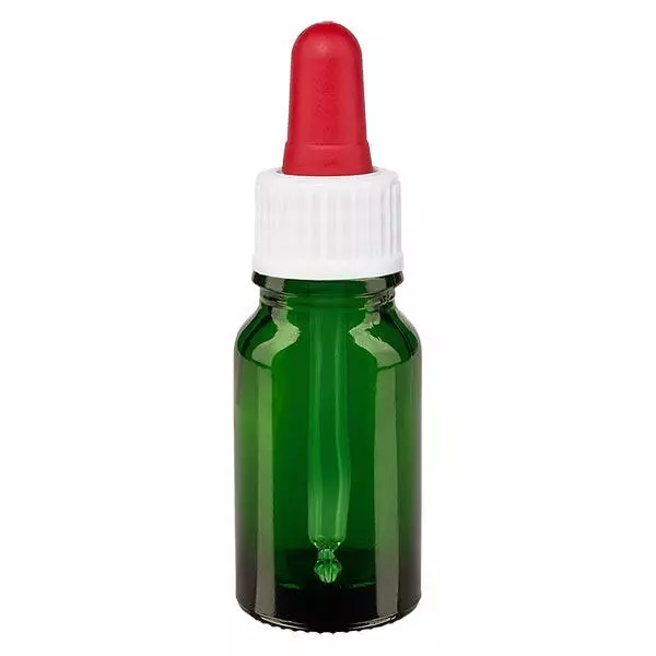 Apoteksflaska grön 10ml pipett vit/röd standard Apoteksflaska grön 10ml pipett vit/röd standard
