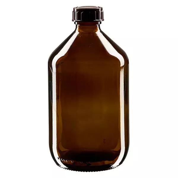 500ml medicinflaska bärnstensfärgad, med kapsyl bärnstensfärgad ApoGlas
