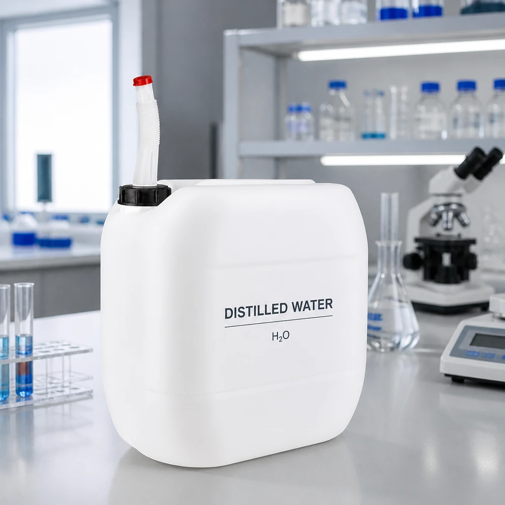 Dunk 30 liter med flexibelt utloppsrör 30-litersdunk med flexibelt utloppsrör för destillerat vatten för laboratoriebruk