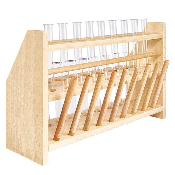 Trähållare med 18 borosilikatprovrör 100x12