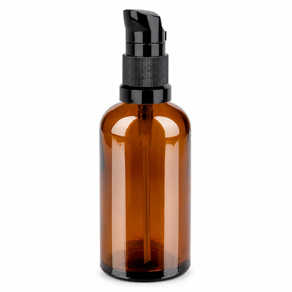 100 ml pumpflaska brun med svart pumpdispenser för kosmetika och vårdprodukter
