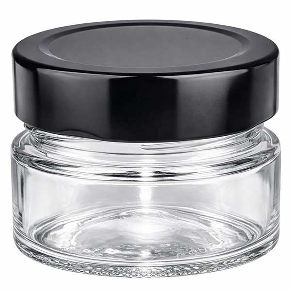 80ml rund burk med svart BasicSeal lock UNiTWIST lock transparent tom kosmetikburk burk