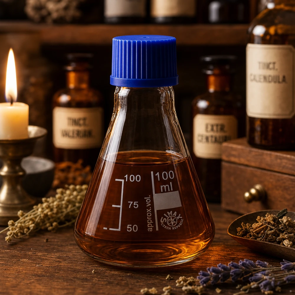 Erlenmeyerkolv 100ml med skruvkork Brun glaskolv 100 ml Erlenmeyer med blått skruvlock för aromaterapi och örtblandningar
