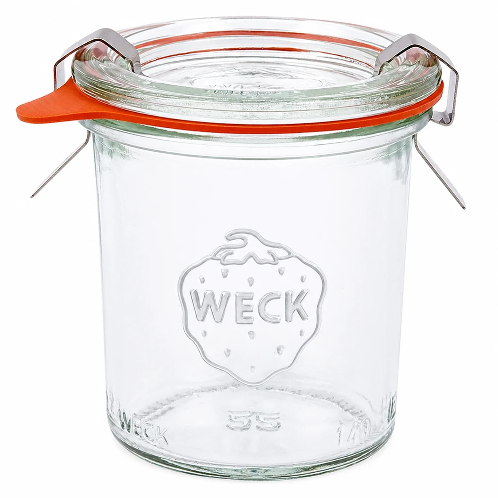 140ml Krossade glasögon komplett WECK RR60 WECK 140 ml RR60-glas med glaslock gummiring och klämmor komplett uppsättning för konservering och konservering