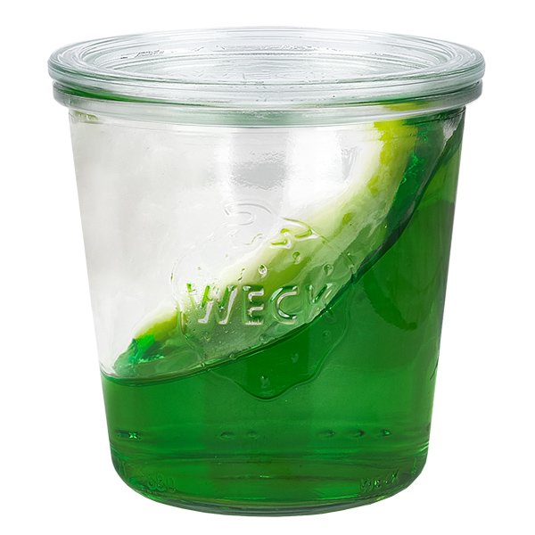 Set med 18 cylindriska burkar från Weck, 580 ml, med 18 glaslock Set med 18 cylindriska burkar från Weck, 580 ml, med 18 glaslock