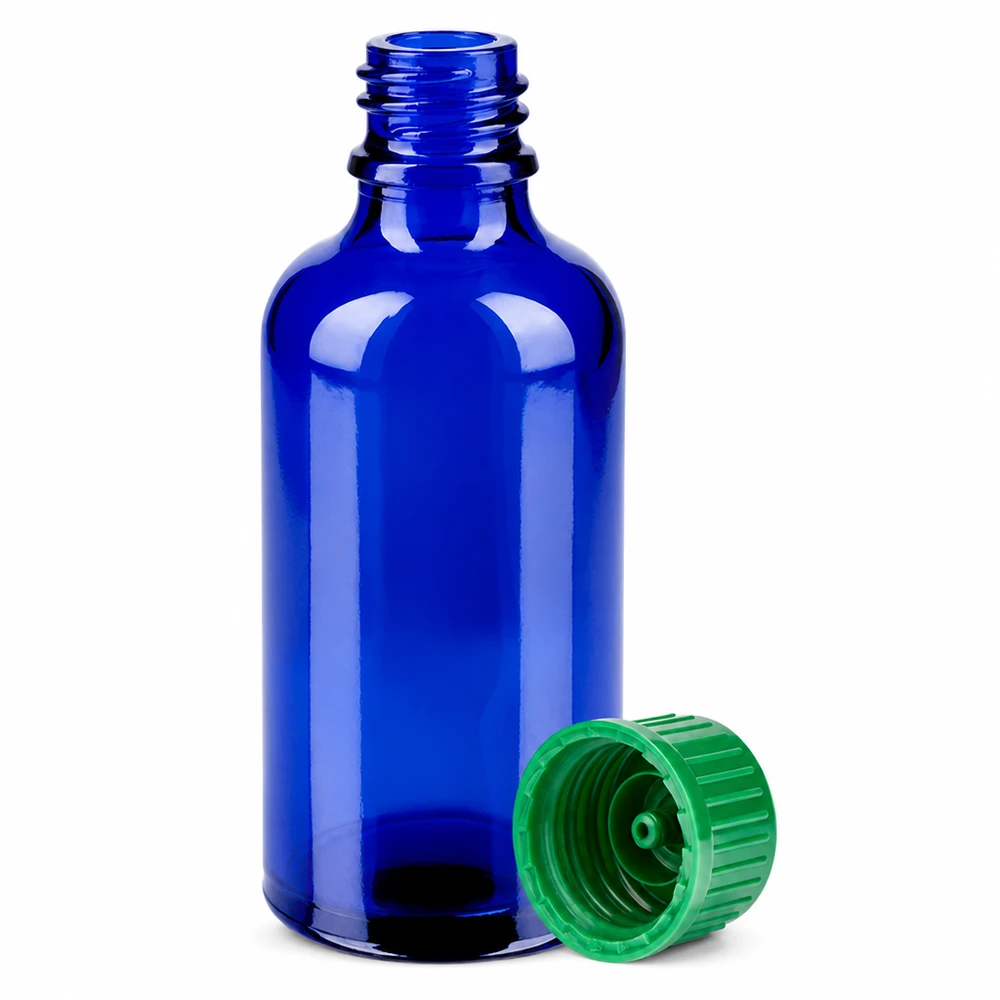 50ml flaska 11mm skruvkork grön standard BlueLine UT18/50 50 ml bärnstensfärgad glasflaska med 18 mm DIN-gänga och barnsäkert lock för medicinering