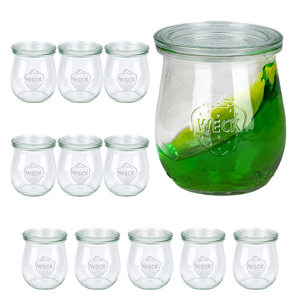 Set med 12 Weck-burkar 220 ml tulpanformade med 12 glaslock