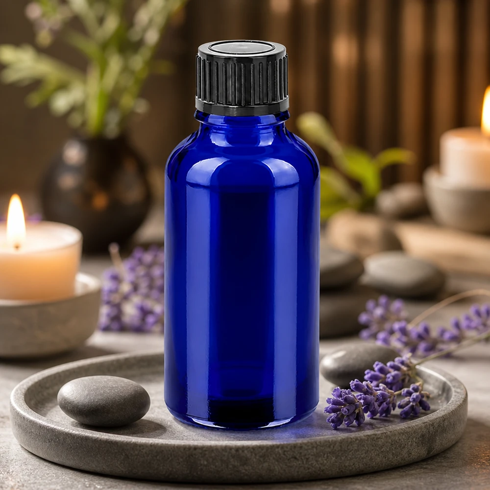 30 ml koboltblå glasflaska med 11 mm skruvlock för professionella aromaterapitillämpningar