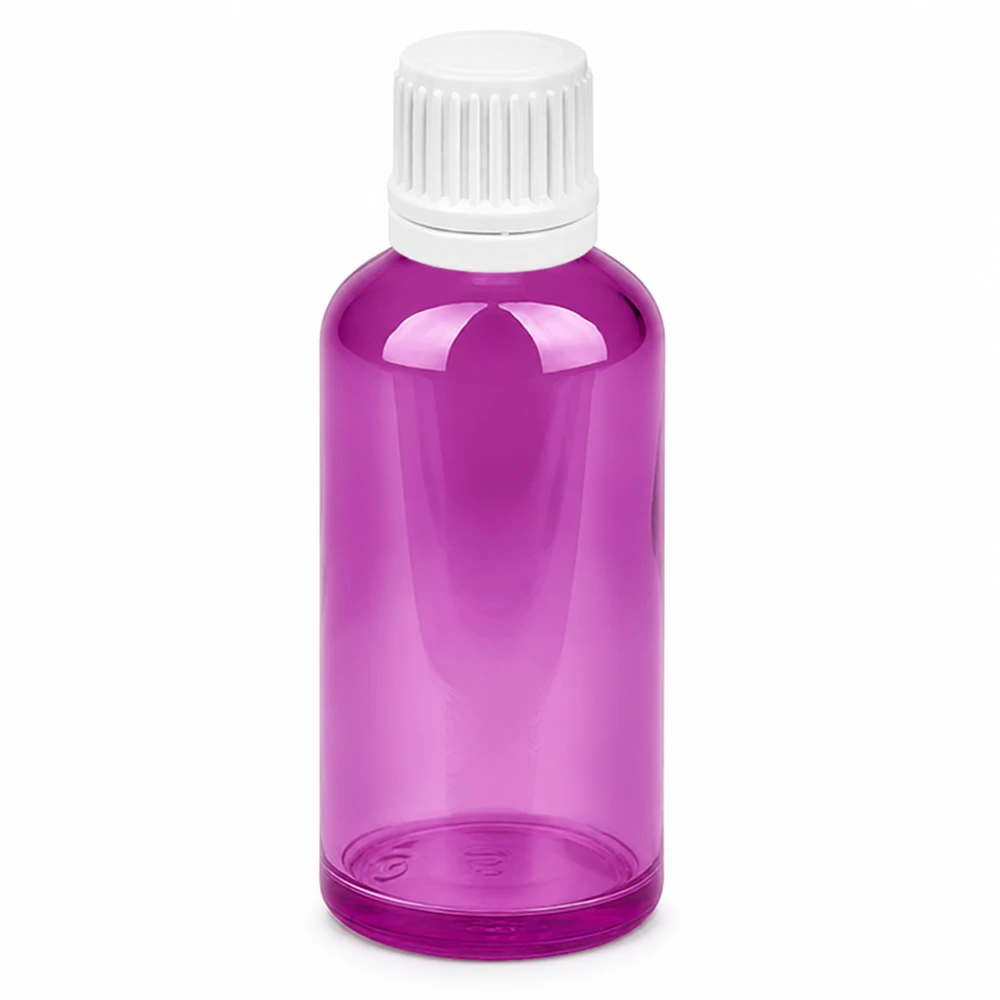 50ml droppflaska 0,7mm vit Originality skruvkork PurpleLine UT18/50 50 ml droppflaska, lila transparent med vitt lock för exakt dosering