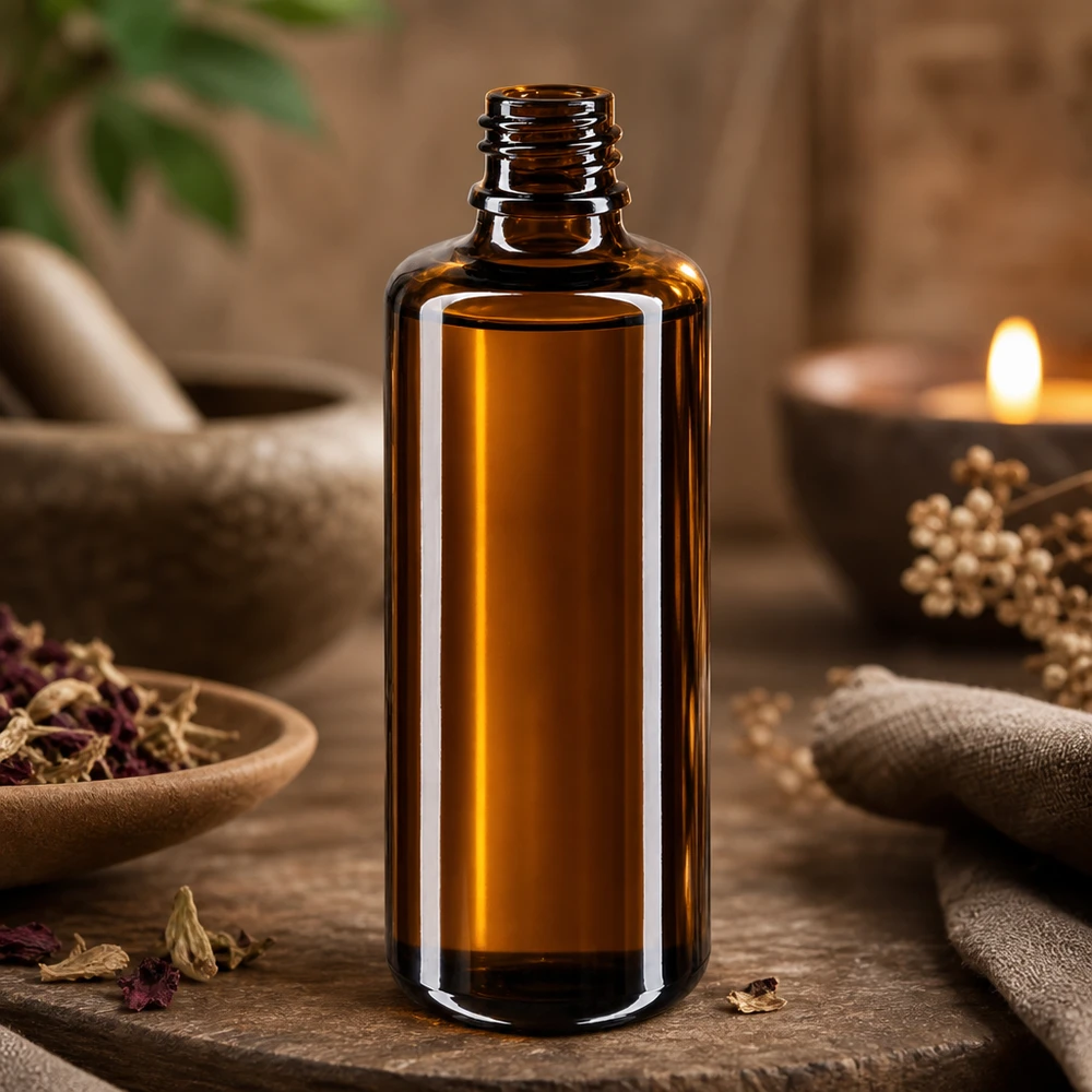 Flaska i violett glas 100ml DIN 18 (Mironglas) Kompakt 100 ml Orion droppflaska tillverkad av UV-skyddande Miron violett glas för aromaterapi och naturläkemedel