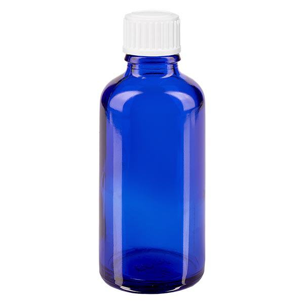 Apoteksflaska blå 50ml dropplock vit 0,8mm standard Apoteksflaska blå 50ml dropplock vit 0,8mm standard