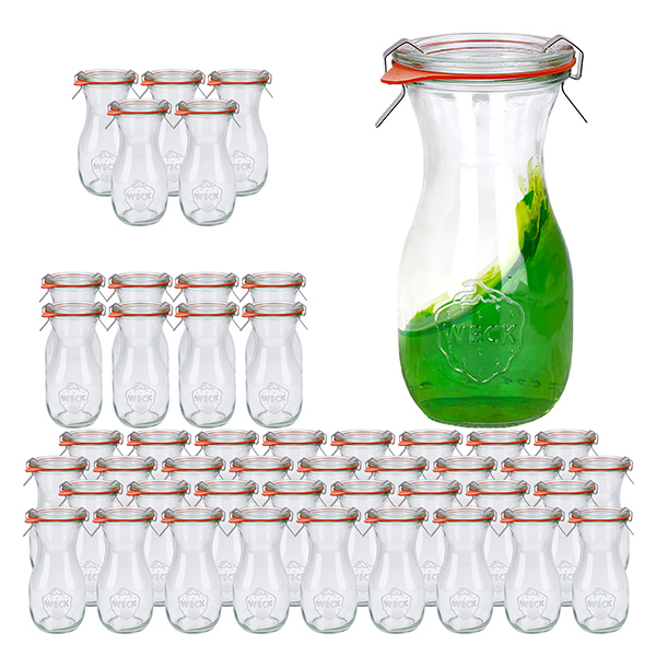 Set med 48 Weck-burkar 290ml juiceflaska med 48 glaslock