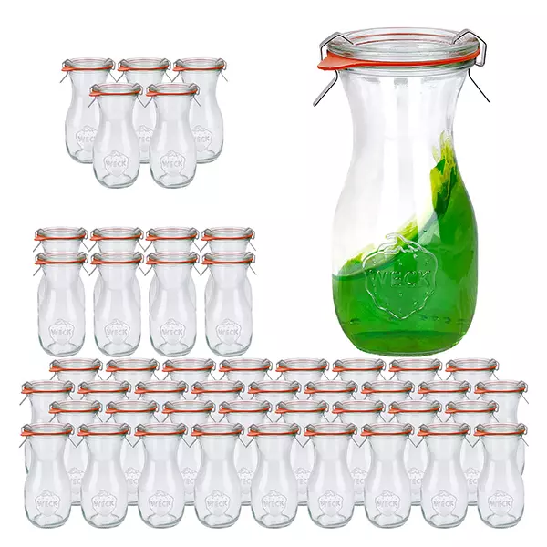 Set med 48 Weck-burkar 290ml juiceflaska med 48 glaslock Set med 48 Weck-burkar 290ml juiceflaska med 48 glaslock