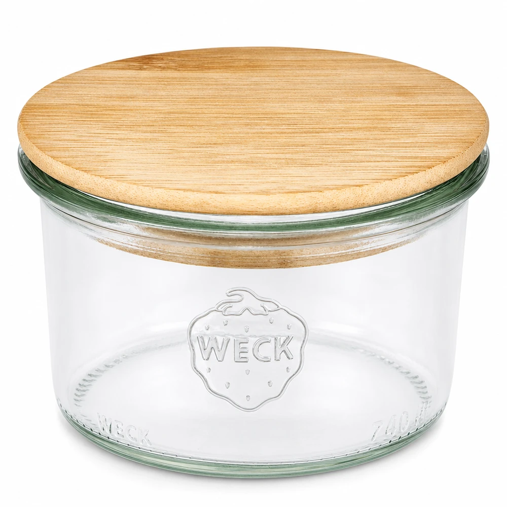 200ml Krossade glasögon WECK RR80 med trälock WECK 200ml RR80 masonburk med bambu trälock Transparent rund masonburk för kök och förvaring