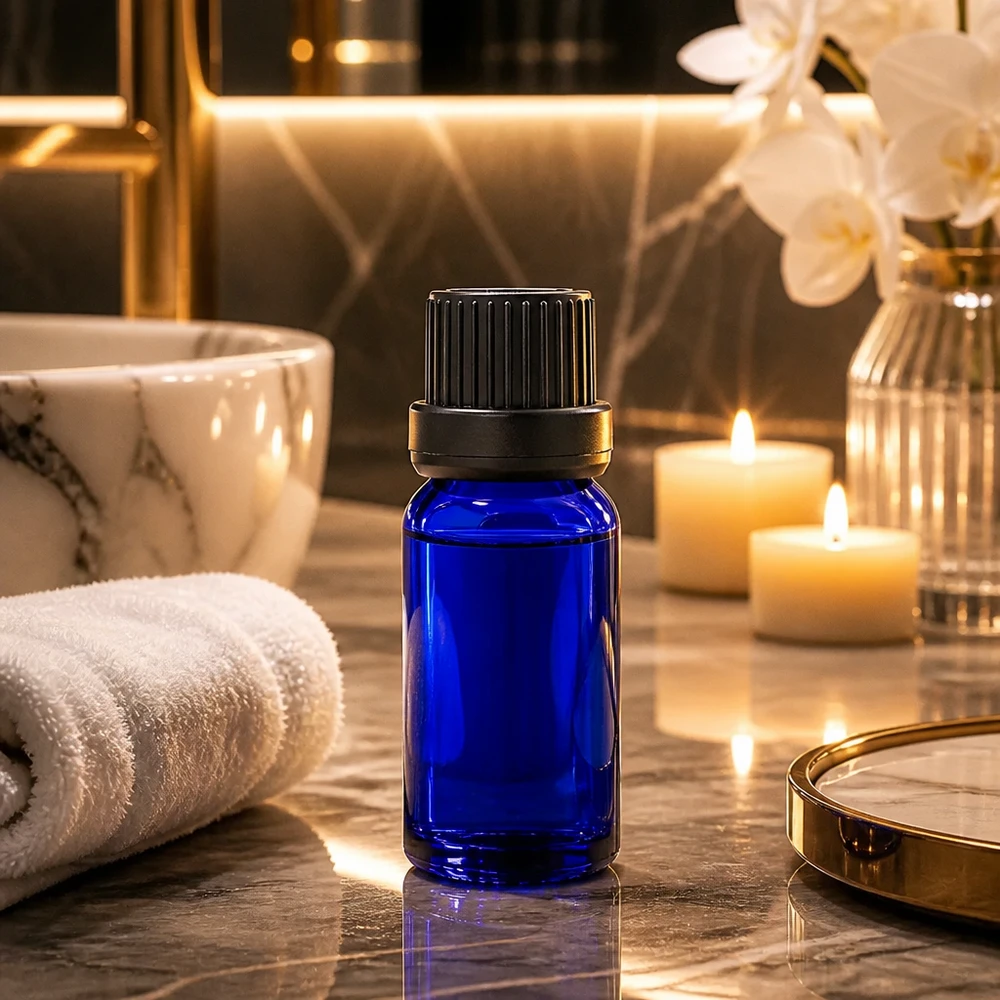 5 ml flaska 11mm skruvkork svart säkerhetslock BlueLine UT18/5 Elegant 5 ml BlueLine-glasflaska med svart lock för professionell kosmetika och wellness