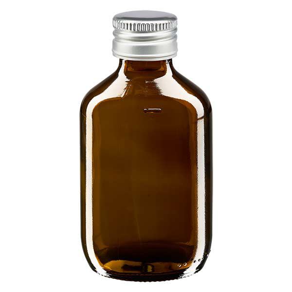 200 ml medicinflaska brun, med silverfärgat aluminiumlock ApoGlas 200 ml medicinflaska brun, med silverfärgat aluminiumlock ApoGlas
