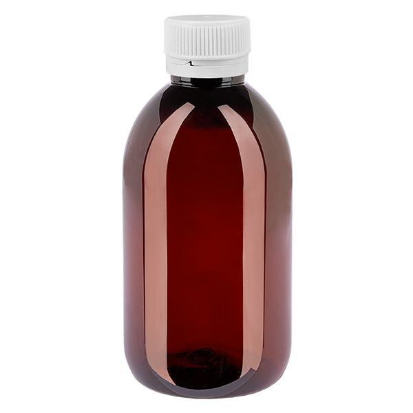 PET-flaska 250ml med vitt säkerhetslock, räfflat PET-flaska 250ml med vitt säkerhetslock, räfflat