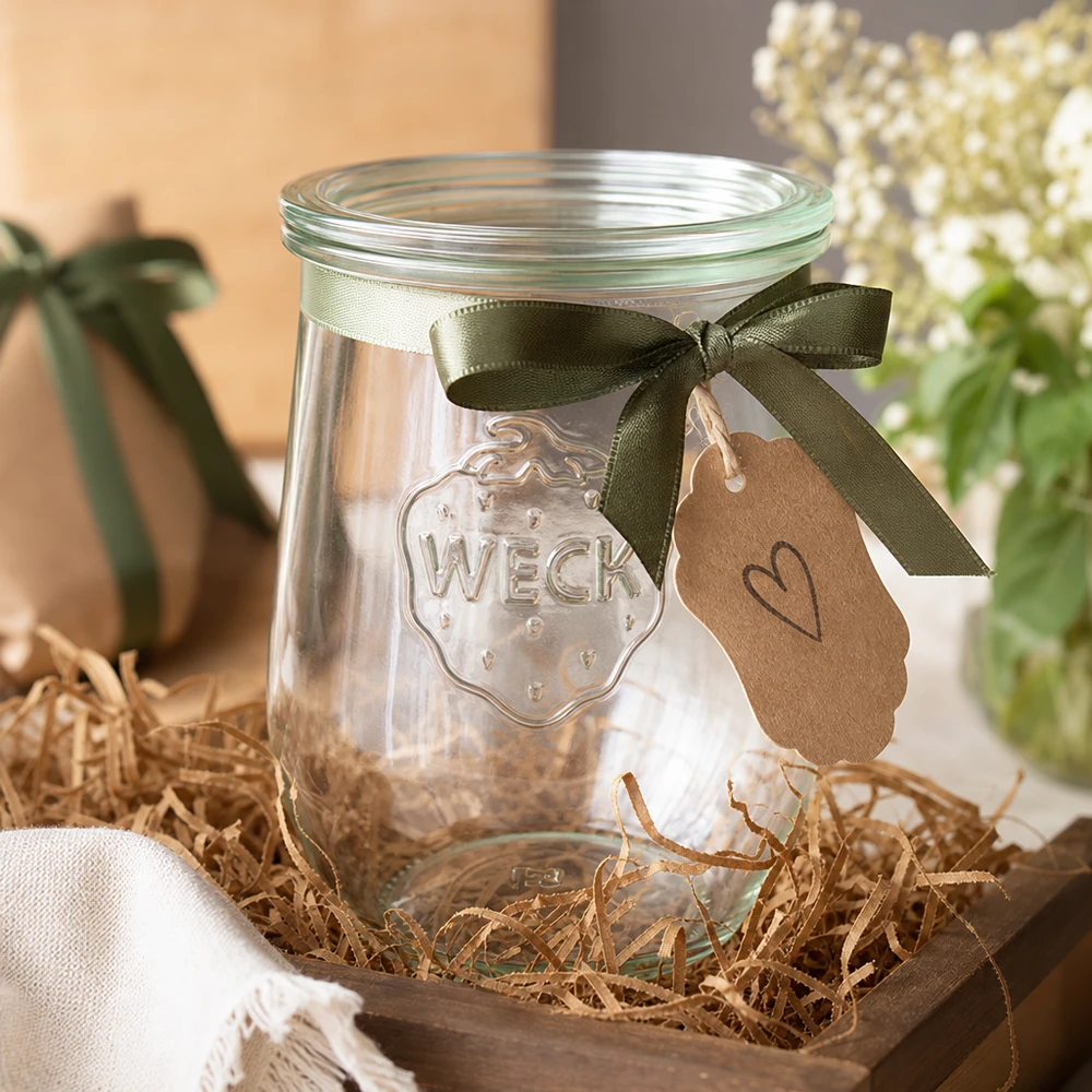 1062ml tulpanburk med glaslock WECK RR100 WECK tulpanburk 1062ml RR100 glaslock presentförpackning grön rosett hänge hantverk material dekoration