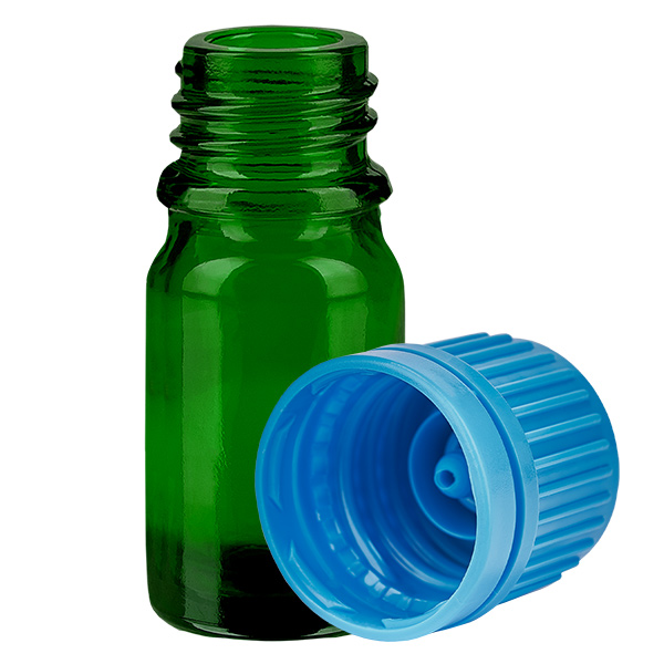 5ml flaska 11mm skruvkork blå med sabotageskydd GreenLine UT18/5 5ml flaska 11mm skruvkork blå med sabotageskydd GreenLine UT18/5