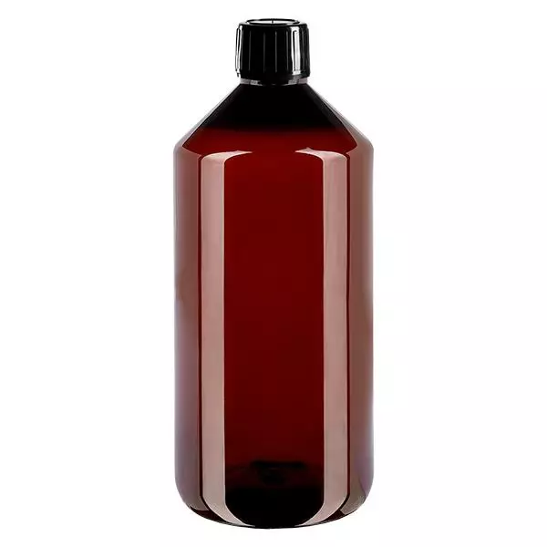 PET-flaska 1000 ml med svart säkerhetslock PET-flaska 1000 ml med svart säkerhetslock