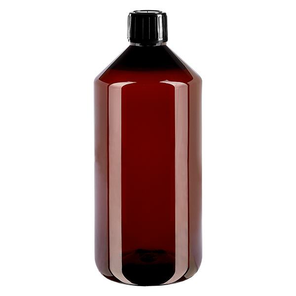PET-flaska 1000 ml med svart säkerhetslock PET-flaska 1000 ml med svart säkerhetslock