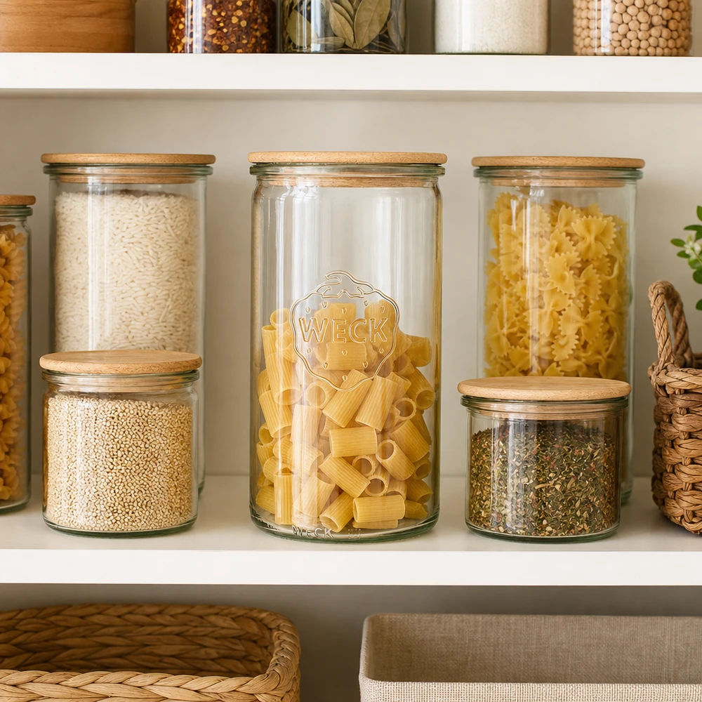 1590ml cylinderburk WECK RR100 med trälock WECK cylinderburk 1590ml RR100 med trälock som köksorganisatör för pasta ris kryddor i skafferiet