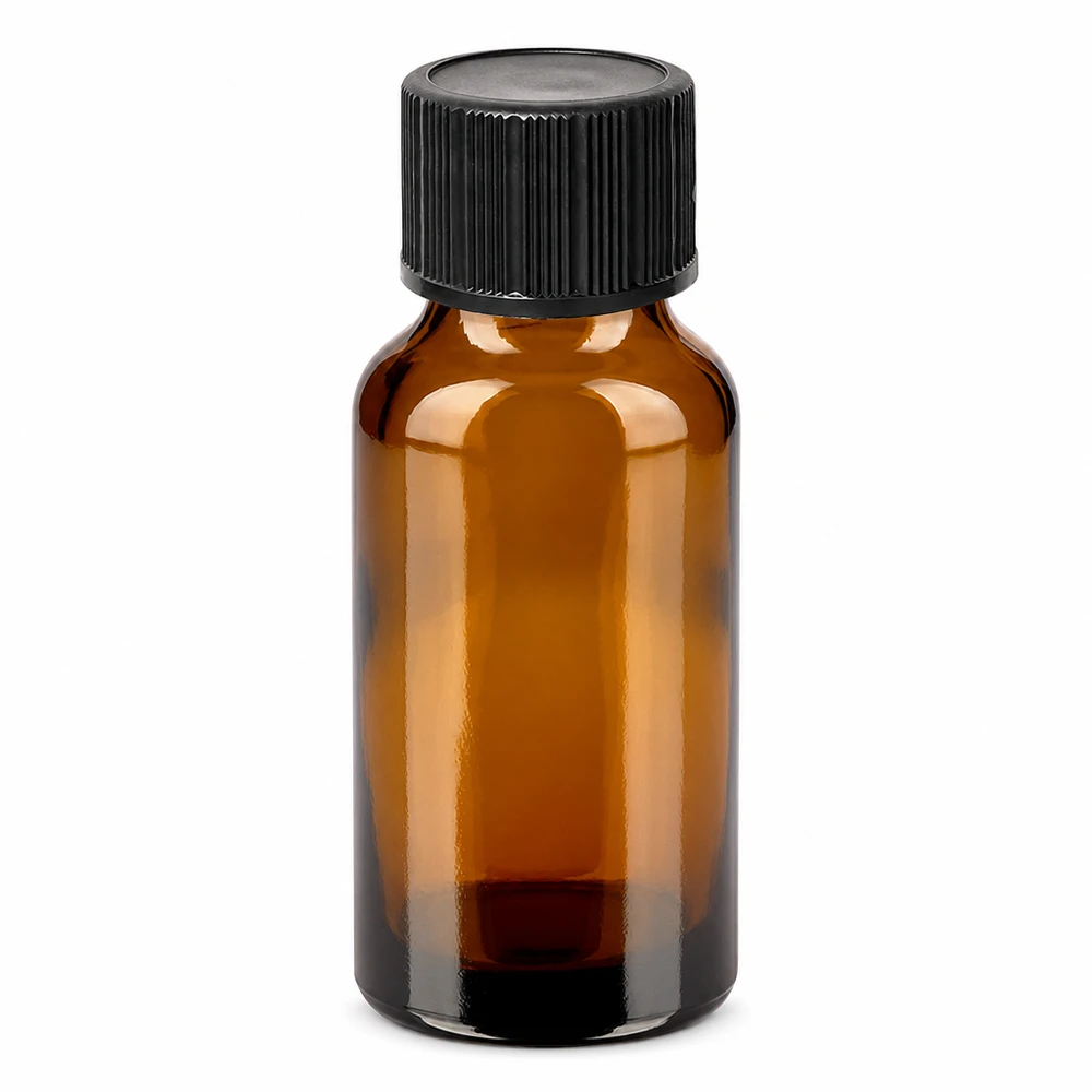 20ml Droppflaska 1mm svart standardförslutning BrownLine UT18/20 20 ml droppflaska brun med svart lock för eteriska oljor och tinkturer