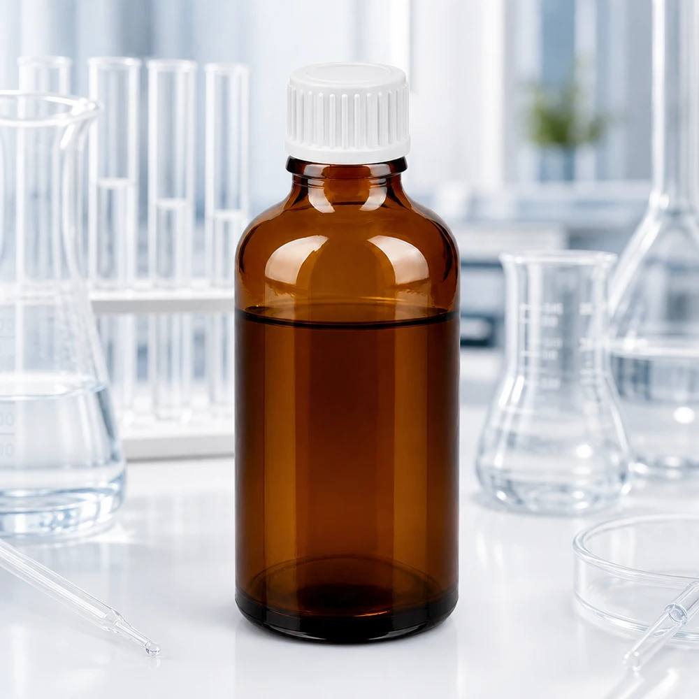 50ml Droppflaska 0,9mm vit standardförslutning BrownLine UT18/50 50 ml glasflaska i bärnsten med vitt dropplock för säker förvaring av ljuskänsliga ämnen