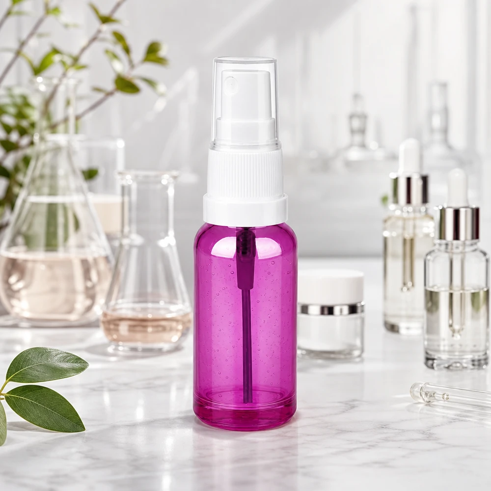 20ml sprayflaska vit/transparent Standard PurpleLine UT18/20 Transparent sprayflaska 20ml i PurpleLine-design med vitt sprayhuvud för kosmetiska produkter