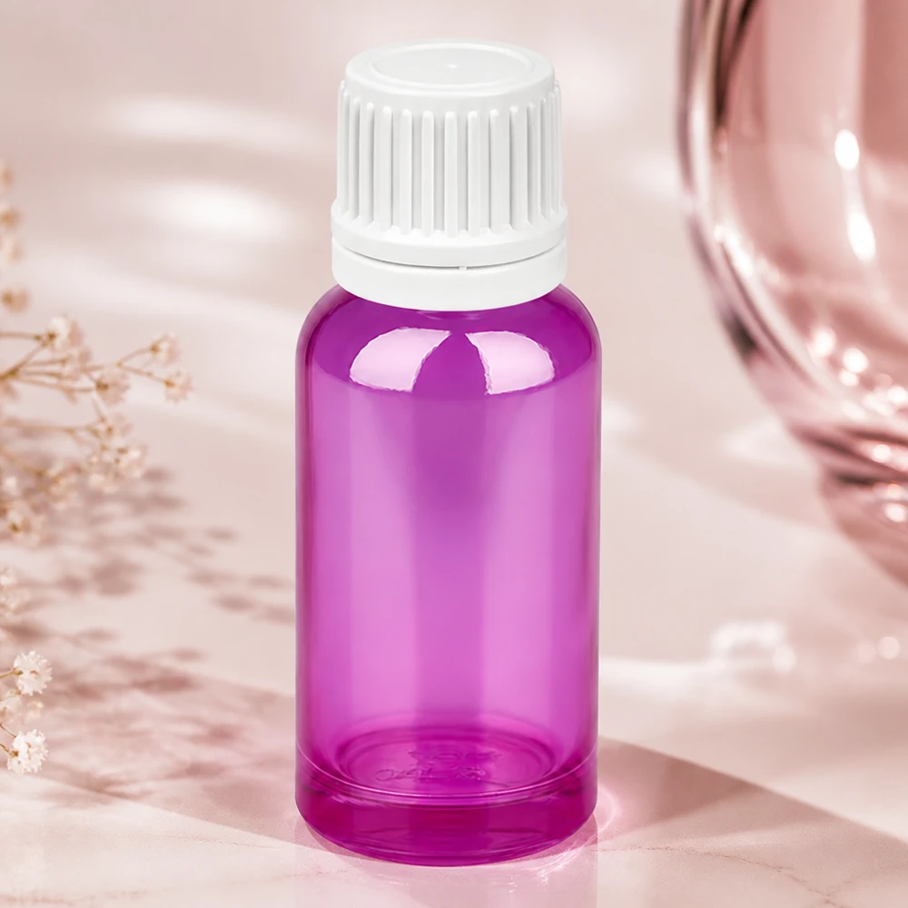 20ml droppflaska 0,7mm vit Originality skruvkork PurpleLine UT18/20 20 ml droppflaska tillverkad av högkvalitativ plast i Purple Line-design med vit droppkork