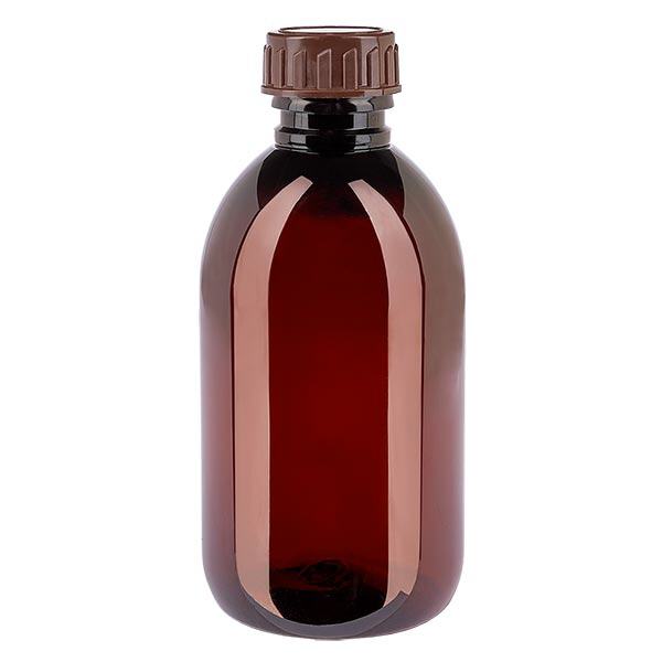 PET-flaska 250ml med brunt standardlock PET-flaska 250ml med brunt standardlock