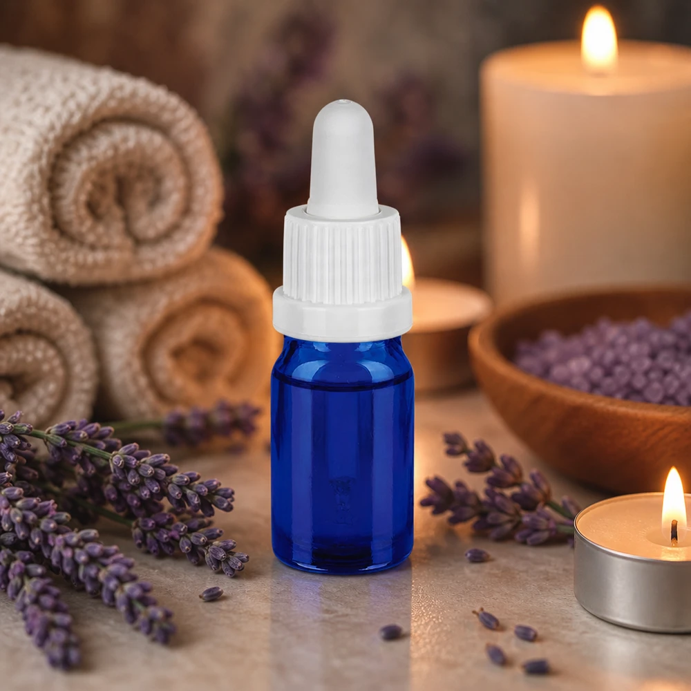 5 ml pipettflaska vit med säkerhetsförslutning BlueLine UT18/5 Praktisk 5 ml pipettflaska med vit pipett, idealisk för aromaterapi och wellness-tillämpningar