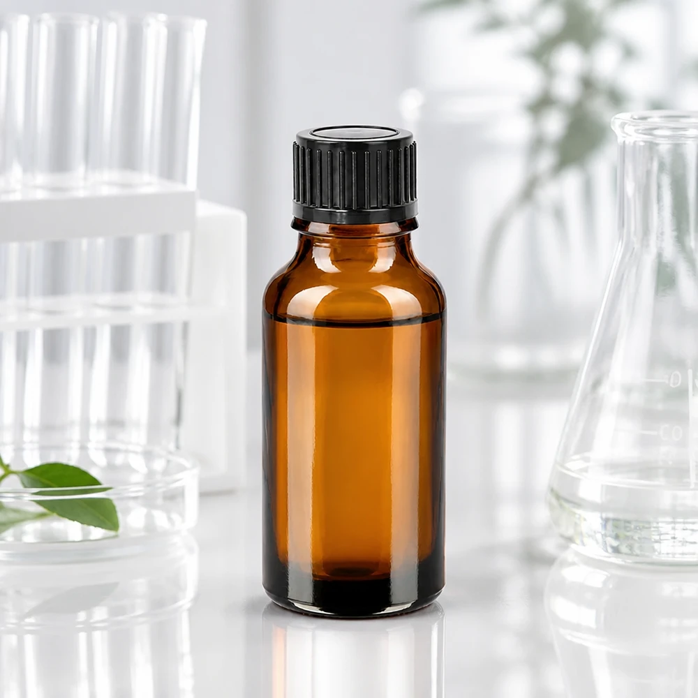 Kompakt 20 ml glasflaska i BrownLine-serien med svart skruvlock för laboratorieapplikationer