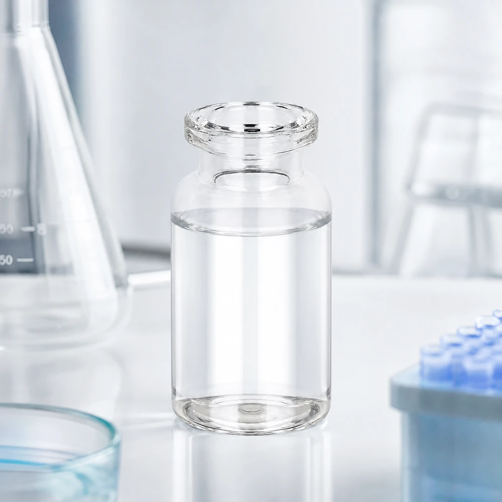 Injektionsflaska av klarglas 10ml Injektionsflasche 10ml aus hochwertigem Klarglas mit flachem Boden und weitem Öffnungsrand