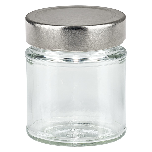 154 ml rund glasburk + lock BasicSeal silver djup UNiTWIST