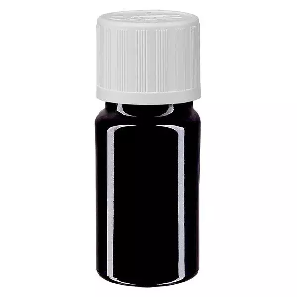Apoteksflaska violett 5ml skruvkork vit barnsäker standard Apoteksflaska violett 5ml skruvkork vit barnsäker standard