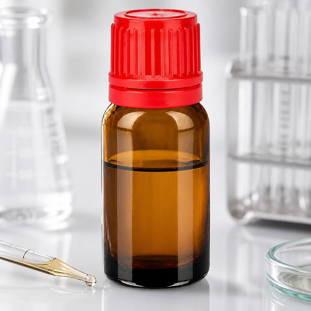 10ml flaska 11mm skruvkork röd sabotagesäker kapsyl BrownLine UT18/10 Brun laboratorieflaska 10 ml med röd säkerhetsförslutning för farmaceutiska tillämpningar