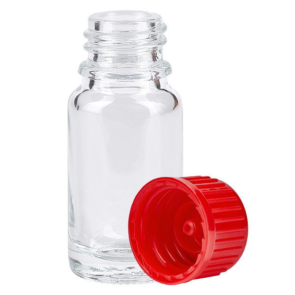 10ml flaska 11mm skruvkork röd standard ClearLine UT18/10 10ml flaska 11mm skruvkork röd standard ClearLine UT18/10