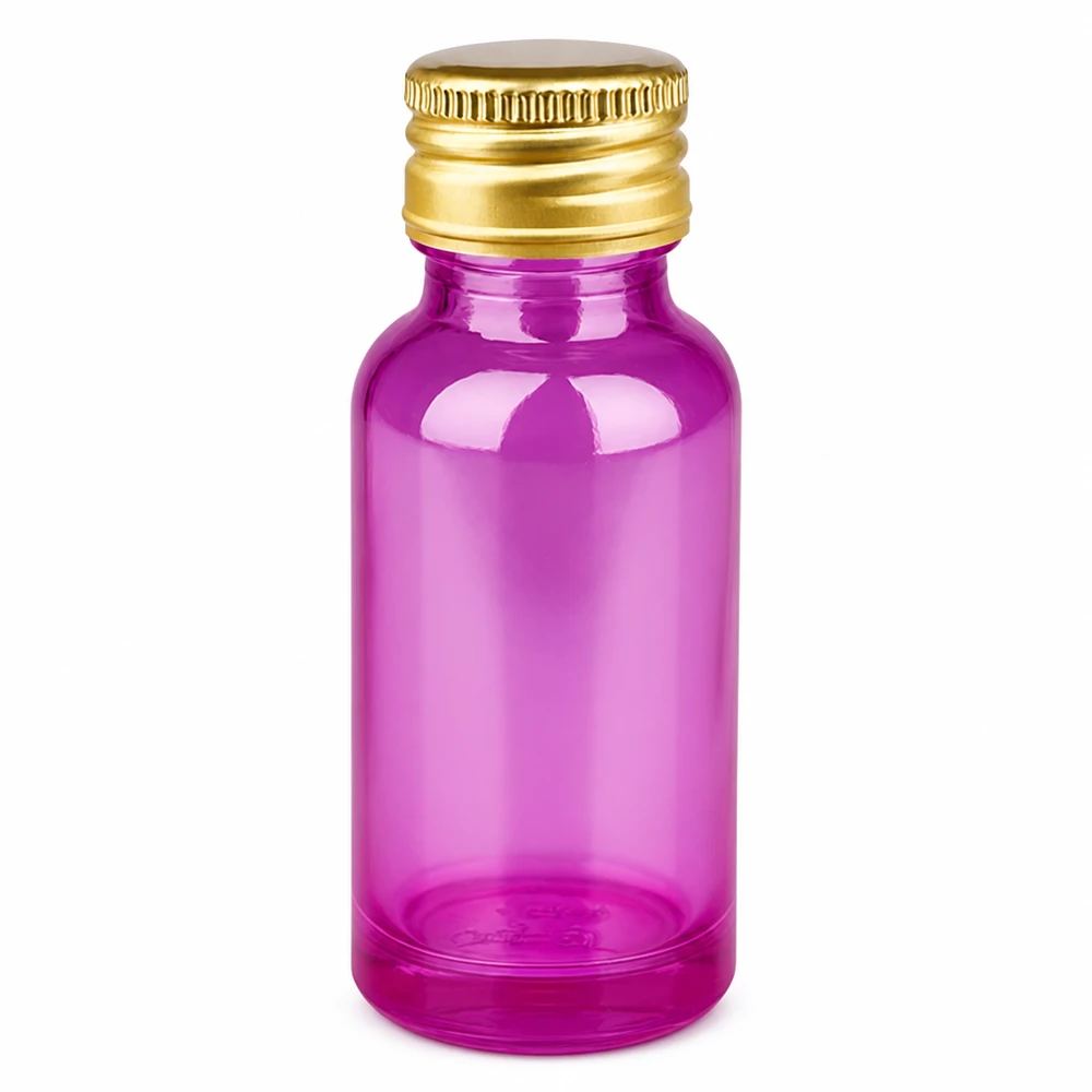 20ml glasflaska lila transparent med gyllene aluminiumlock 11mm gänga