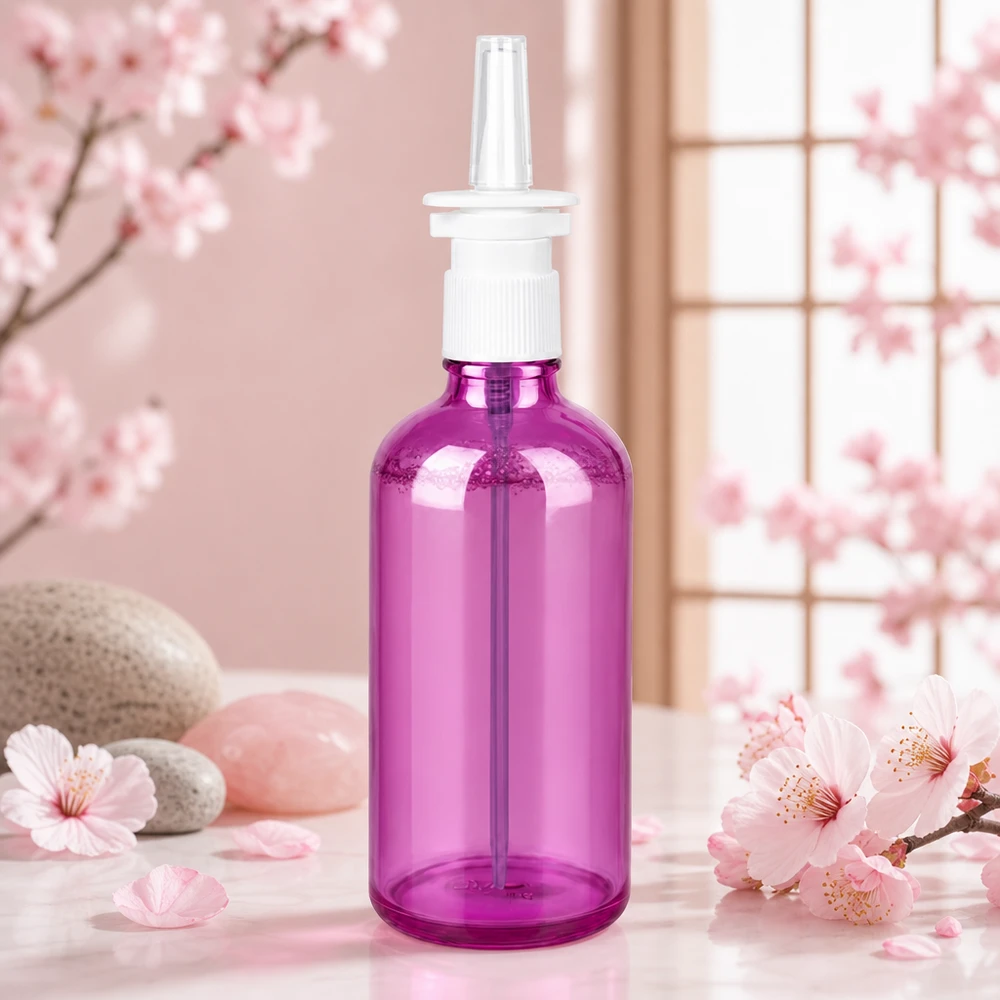 100 ml nässprayflaska vit/transparent standard PurpleLine UT18/100 Ergonomisk 100 ml nässprayflaska med praktiskt sprayhuvud i modern lila design UT18