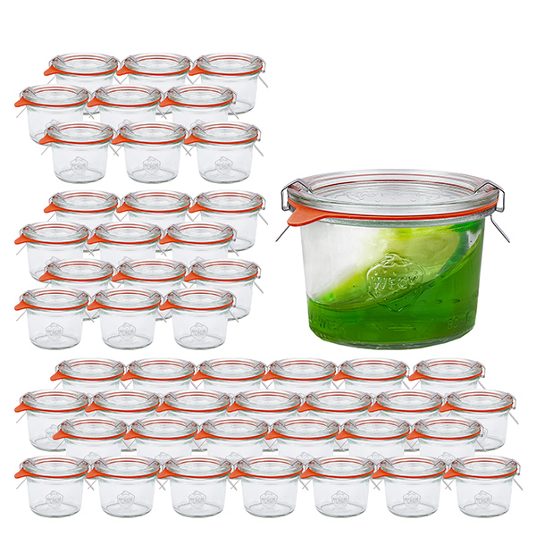 Set med 48 Weck 80ml Krossade glasögon med 48 glaslock Set med 48 Weck 80ml Krossade glasögon med 48 glaslock