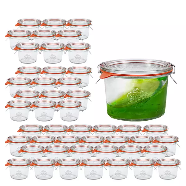 Set med 48 Weck 80ml Krossade glasögon med 48 glaslock Set med 48 Weck 80ml Krossade glasögon med 48 glaslock